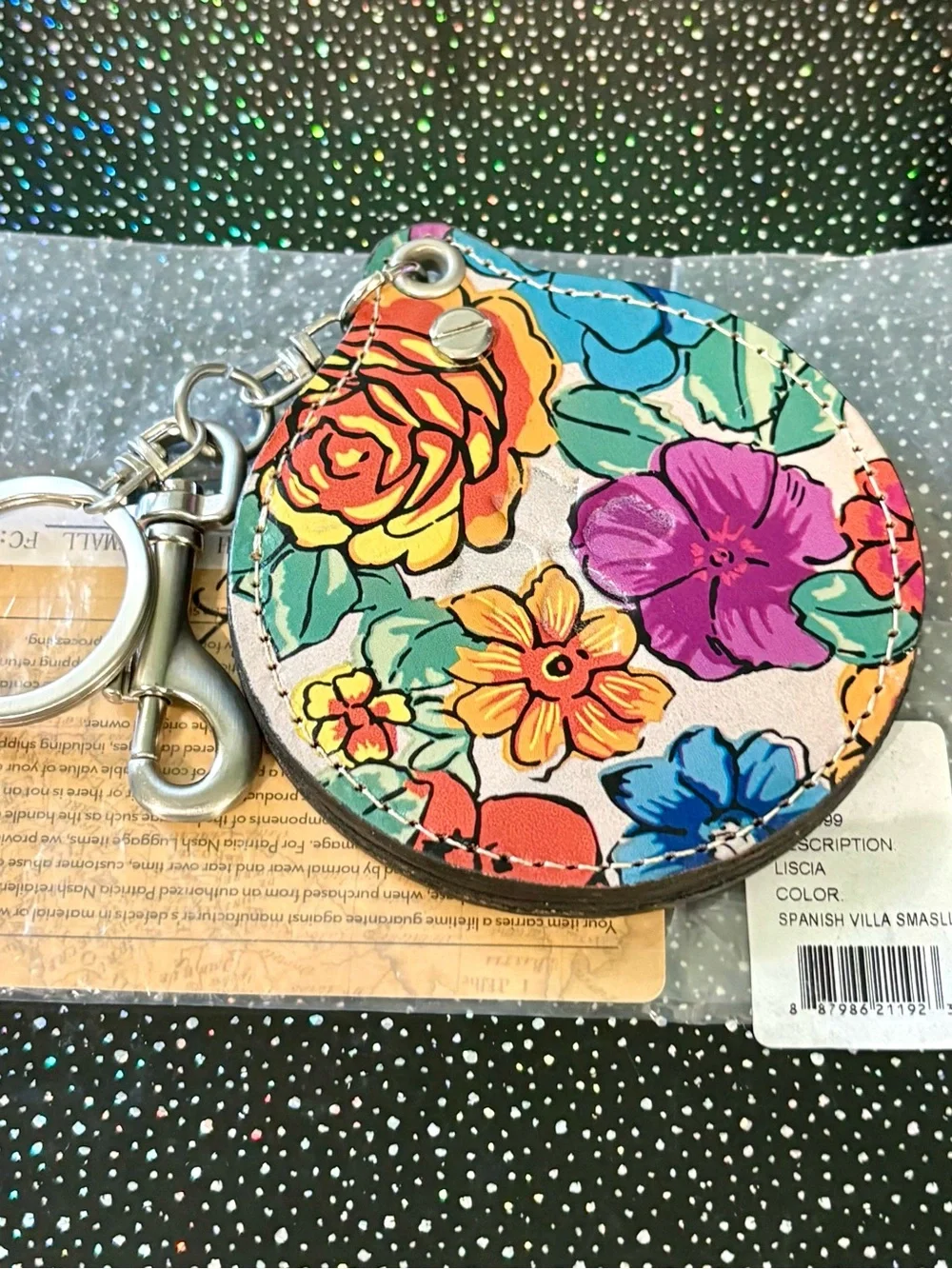 Patricia Nash Floral Round Mirror Keychain - Yellow, Purple, Blue, Green